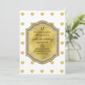 ゴールドハートの白い誕生日パーティー招待状 招待状 (スタンド正面)