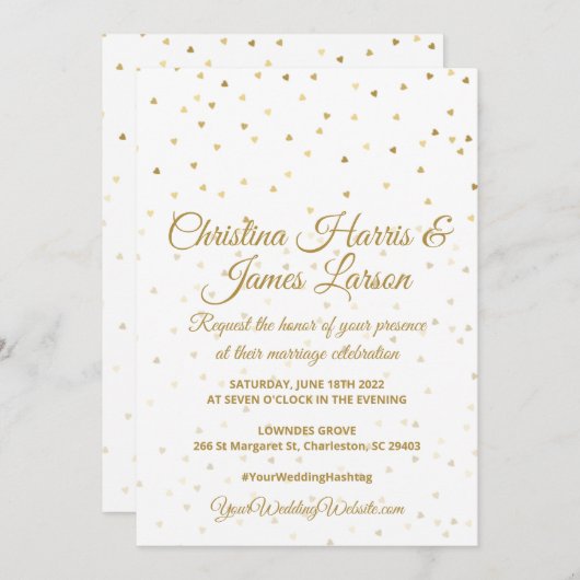 ゴールドハートの結婚式招待状 案内状 (正面/裏面)