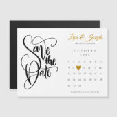 ゴールドハートの結婚式日付けカード カレンダー Save the Date (正面/裏面)