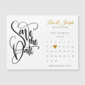 ゴールドハートの結婚式日付けカード カレンダー Save the Date (正面)