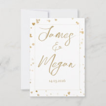 ゴールドハートの結婚式日程事前通知カード