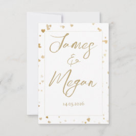 ゴールドハートの結婚式日程事前通知カード セーブザデート