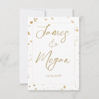 ゴールドハートの結婚式日程事前通知カード セーブザデート