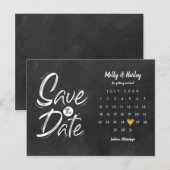ゴールドハートの黒板カレンダー Save the Date ポストカード (正面/裏面)