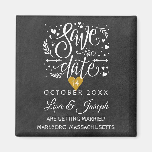 ゴールドハートの黒板 Save the Date マグネット (正面)