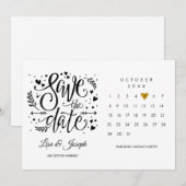 ゴールドハートカレンダー ブラック＆ホワイト セーブザデート (正面/裏面)