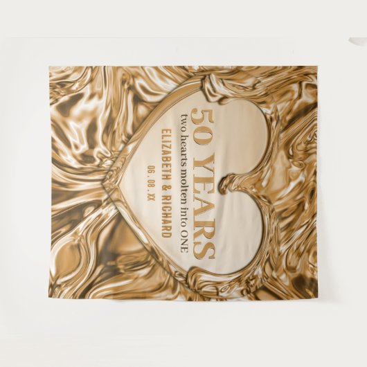 ゴールドハート結婚記念日バックドロップ タペストリー (正面(横))