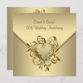 ゴールドハート エレガント ゴールド 50周年 結婚記念日 招待状 (正面/裏面)