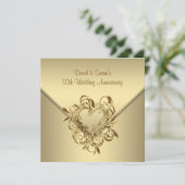 ゴールドハート エレガント ゴールド 50周年 結婚記念日 招待状 (スタンド正面)