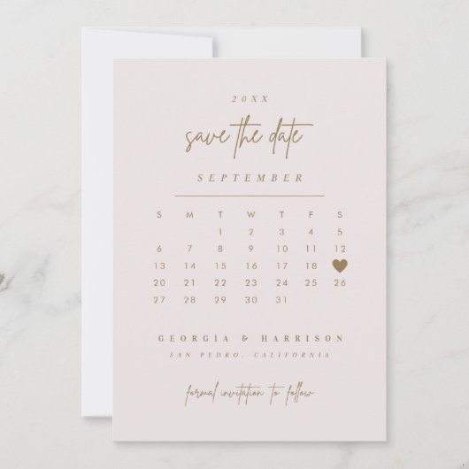 ゴールドハート セーブ・ザ・デート カレンダー フォト カード (正面)