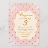 ゴールドハート＆ピンクガールズ バースデーパーティー招待状 招待状 (正面/裏面)