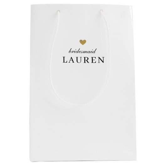 ゴールドハート 花嫁の仲間へのプレゼント 名前入りギフトバッグ ミディアムペーパーバッグ (正面)