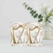 ゴールドハープねこポストカード - エレガントなファンタジーアート ポストカード (スタンド正面)