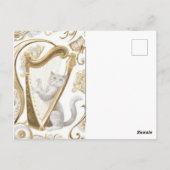 ゴールドハープねこポストカード - エレガントなファンタジーアート ポストカード (裏面)