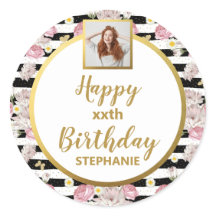 ゴールドバタフライ フローラルパターン ハッピーバースデー フォト