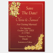 ゴールドバラの「Save The Date」マゼンタ 5" x 2.5" 冷蔵庫 マグネット (正面)