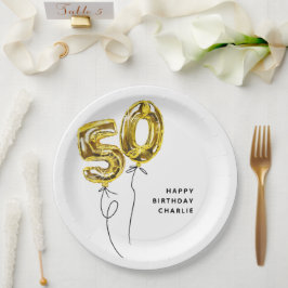 ゴールドバルーンでおしゃれな50歳の誕生日パーティー ペーパープレート