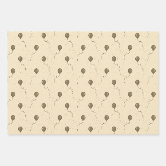 ゴールドバルーンとスパークリーな空のウェディング ラッピングペーパーシート (正面3)