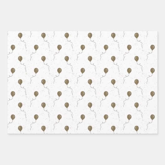 ゴールドバルーンとスパークリーな空のウェディング ラッピングペーパーシート (正面2)