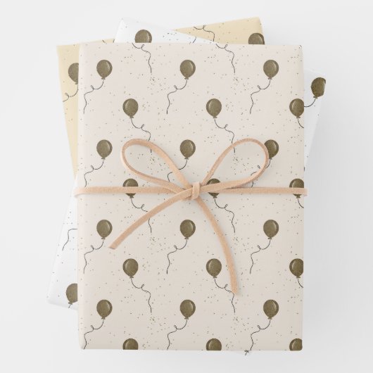 ゴールドバルーンとスパークリーな空のウェディング ラッピングペーパーシート (インサイチュ)