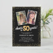 ゴールドバルーン2 フォト 50歳の誕生日 招待状 (スタンド正面)