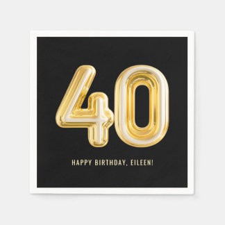 ゴールドバルーン40歳の誕生日パーティーナプキン スタンダードカクテルナプキン