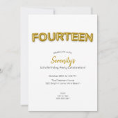 ゴールドバルーン 14歳の誕生日写真招待状 招待状 (正面)