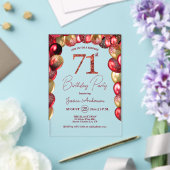 ゴールドバーガンディーのラメでお祝いする71歳の誕生日パーティー アクリル招待状 (インサイチュ (ウェディング))