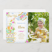 ゴールドバースデーティーパーティー写真招待状 招待状 (正面/裏面)