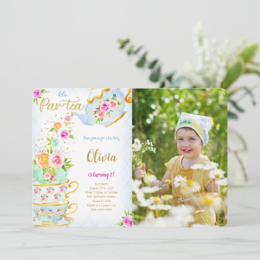 ゴールドバースデーティーパーティー写真招待状 招待状 (スタンド正面)