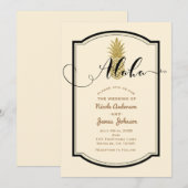 ゴールドパイナップルクリーム＆ブラックトロピカルウェディング 招待状 (正面/裏面)