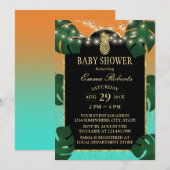 ゴールドパイナップルトロピカルルアウベイビーシャワー 招待状 (正面/裏面)