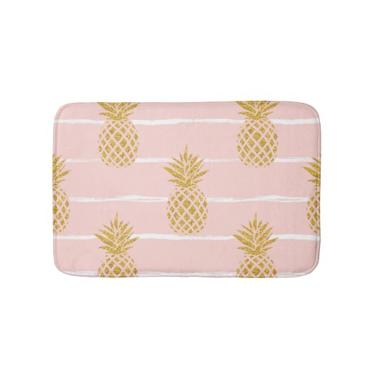 ゴールドパイナップル、ストライプの夏の背景。 バスマット (正面)