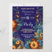 ゴールドパンプキン ボタニカル サンクスギビング ディナー パーティー 招待状 (正面)