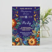 ゴールドパンプキン ボタニカル サンクスギビング ディナー パーティー 招待状 (スタンド正面)