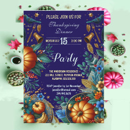 ゴールドパンプキン ボタニカル サンクスギビング ディナー パーティー 招待状