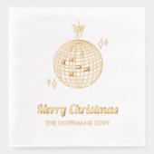 ゴールドパーソナライズされたフォイルレトロディスコクリスマスナプキンス 箔ナプキン (正面)