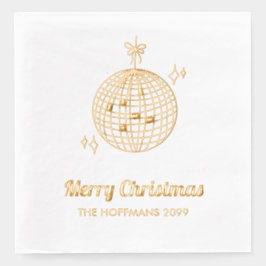 ゴールドパーソナライズされたフォイルレトロディスコクリスマスナプキンス 箔ナプキン
