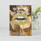 ゴールドパーティー グラム ラグジュアリー グリッター ドリップ ドリッピング リップス 招待状 (スタンド正面)