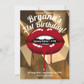 ゴールドパーティー グラム ラグジュアリー レッド ドリップ ドリッピング リップス 招待状 (正面)