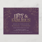 ゴールドパープルのグリッターが煌く50歳の誕生日パーティー ポストカード (正面)
