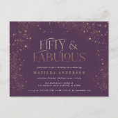 ゴールドパープルのグリッターが輝く 50歳の誕生日パーティー ポストカード (正面)