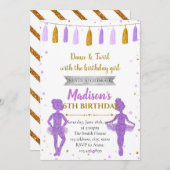 ゴールドパープルのバレリーナパーティー招待状 招待状 (正面/裏面)