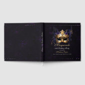 ゴールドパープルの仮面舞踏会マスク 華麗な50歳の誕生日 ゲストブック (全面)
