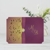 ゴールドパープルの花モノグラム招待状 招待状 (スタンド正面)