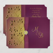 ゴールドパープルの花モノグラム招待状 招待状 (正面/裏面)
