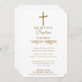 ゴールドパームクロス お子様の洗礼・キリスト受領式用にカスタマイズされた洗礼・命名式の招待状 招待状 (正面/裏面)