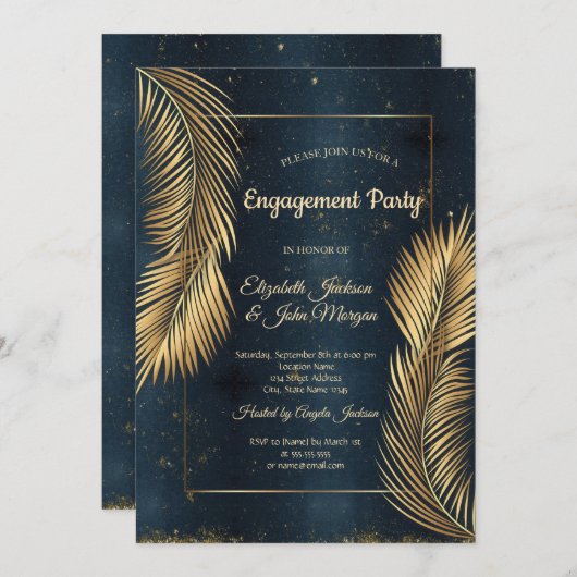 ゴールドパームリーフビーチエンゲージメント 招待状 (正面/裏面)