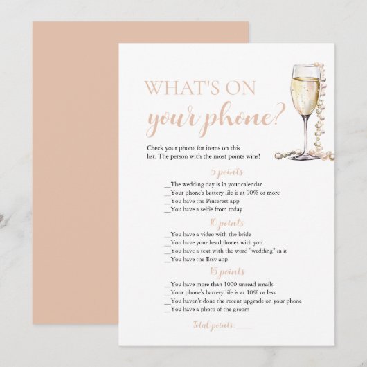 ゴールドパールとプロセッコ　あなたの携帯に何が入ってる？ゲーム 招待状 (正面/裏面)