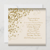 ゴールドパールスワール 女性の象牙色 ゴールド 誕生日パーティー 招待状 (裏面)